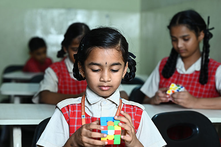 Students using abacus at Sri Prakash Vidyaniketan, best CBSE residential school in Visakhapatnam